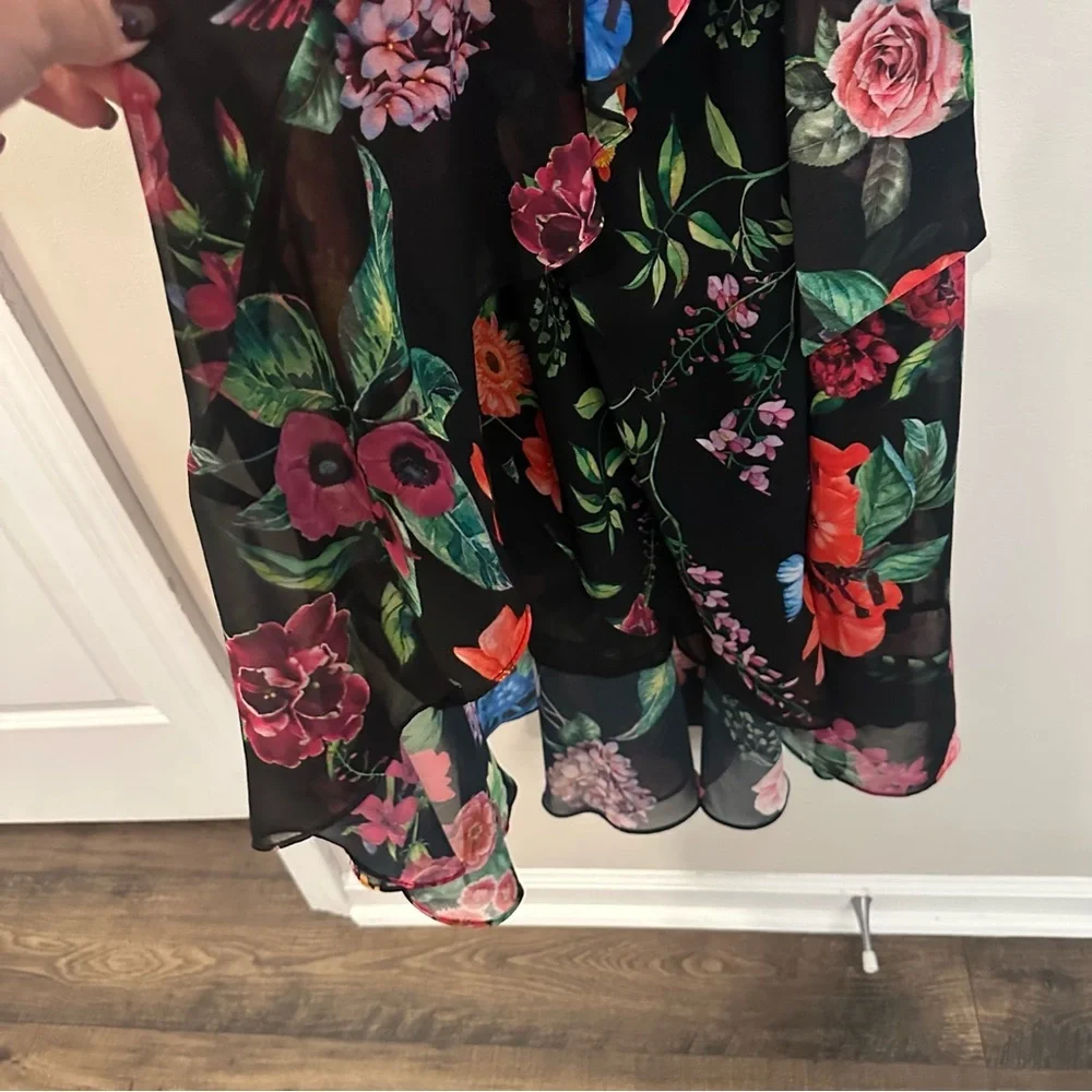 Joseph Ribkoff Floral Wrap Midi Dress Black Multicolor Size 8 Elegant Chic